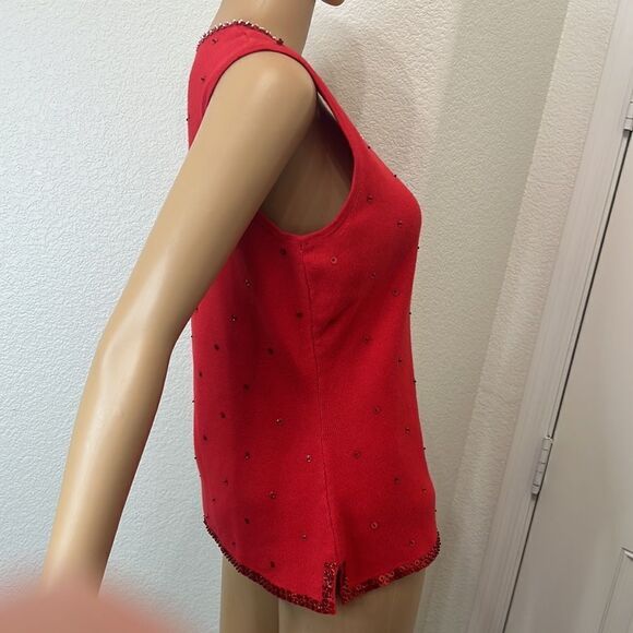 Berek Takako Sakon Sweater Cropped Bolero Set Medium Sequined Beaded Red White - Picture 10 of 14